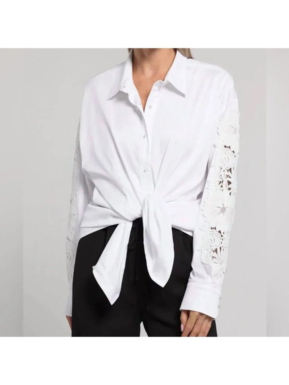 Generation Love Marcel Shirt Lace Cut-Out Sleeves Button-Up Oversized XS/S